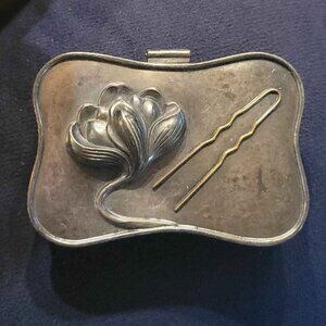 Ornate Victorian Style Hairpin Box - Quadruple Silver Plated Victor Co.